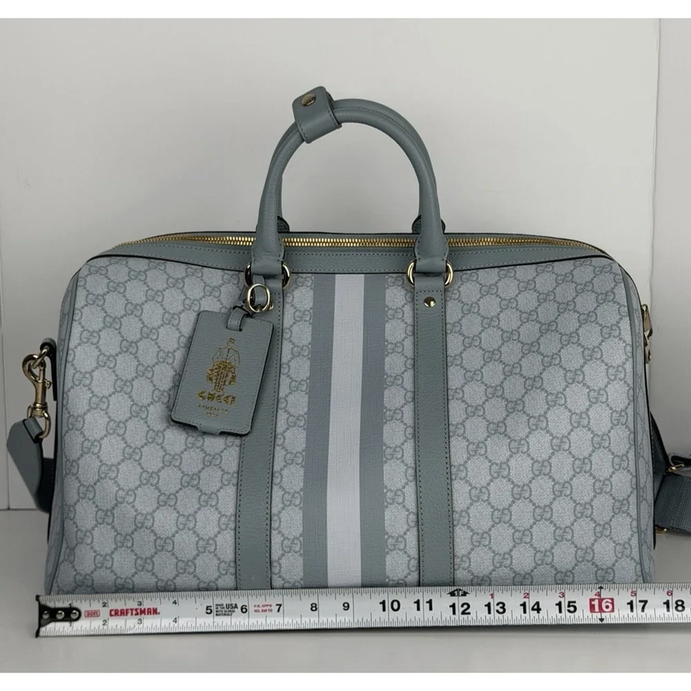 Gucci Ophidia Medium Duffle Bag in Blue GG Supreme Canvas and Leather